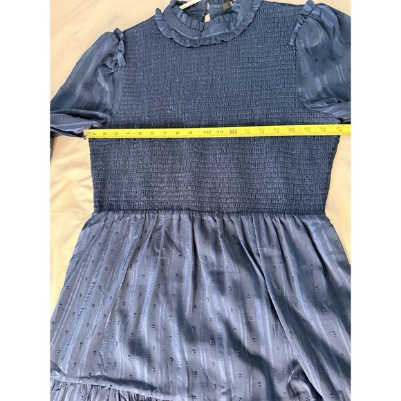 Lulus Blue Smocked Ruffle Long Sleeve Mini Dress XL Swiss Dot Sheer Sleeves - Picture 4 of 12